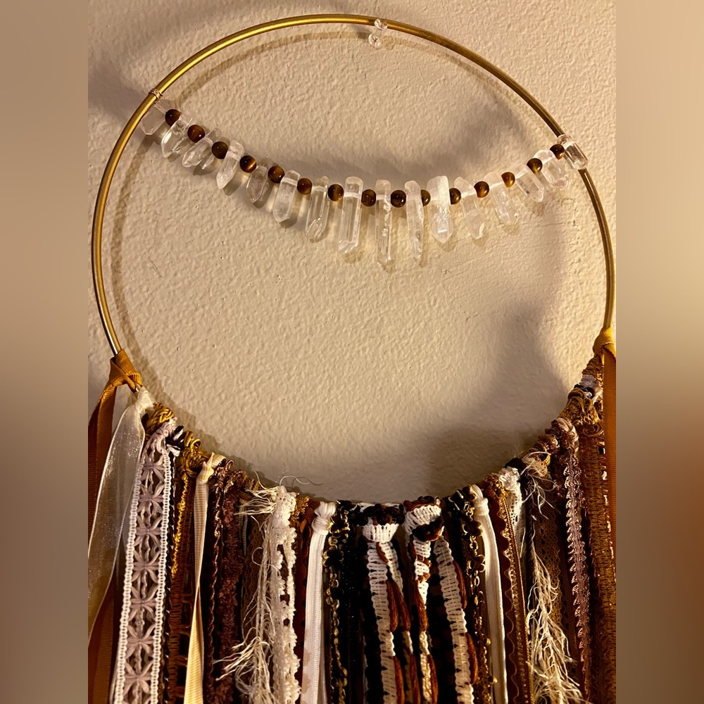 **HANDMADE** Unique Bohemian Crystal Quartz Dreamcatcher with Beaded Accent